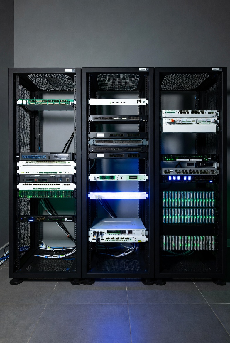 Modern server room with advanced networking equipment
